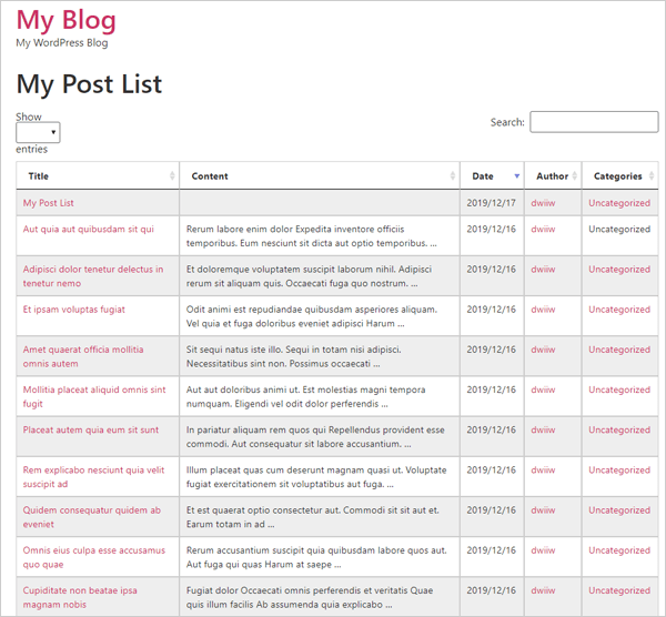 Posts Table with Search & Sort