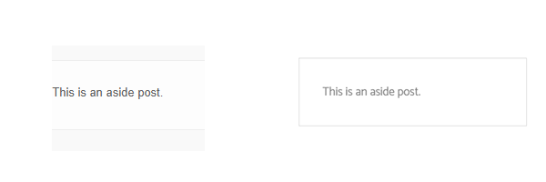 Examples showing the aside WordPress post formats in the themes origami and arcanum