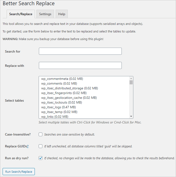 Better Search Replace screen