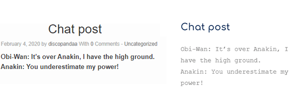 Example of the chat post format in the themes arcanum and origami