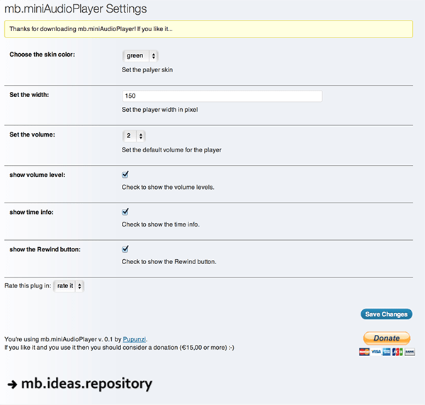 Mb miniaudioplayer customization screen.
