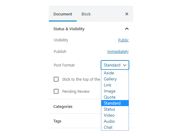 Image showing post formats now they have been added with code