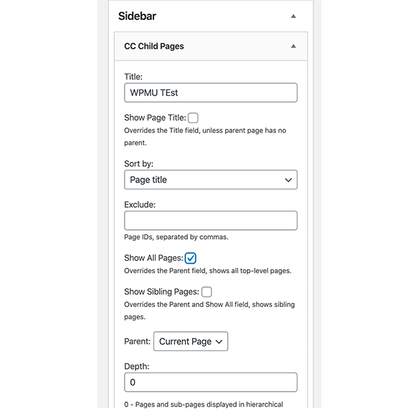CC Child Pages sidebar.