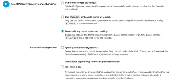 Child Theme section.