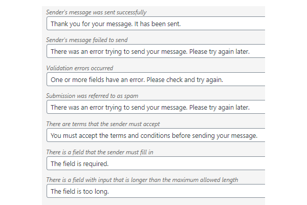 Showing the list of messages you can customize.