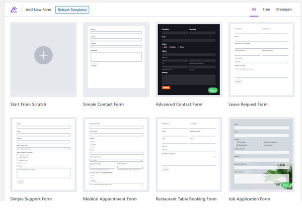 Showing the selection of templates.