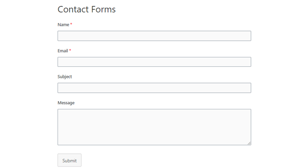 Showing the finished contact form.