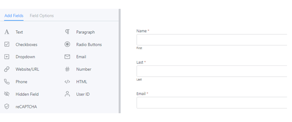 Showing the main screen where you create the form.