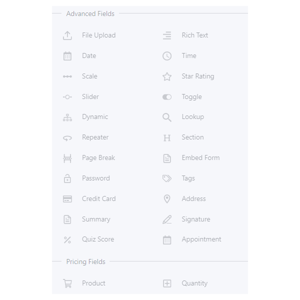 Showing the advanced premium fields.
