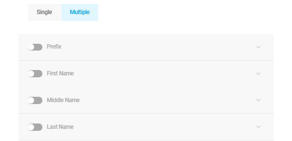 Showing the extra options available to the name field such as middle name and prefix.