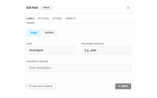 Showing the field options that you can change.
