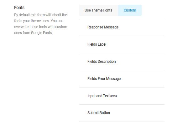 Showing the different text fields where you can change the font.