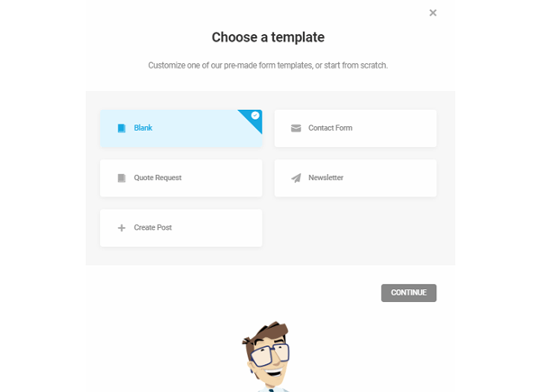 Showing the templates available with Forminator.