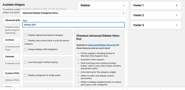 Advanced Sidebar categories.