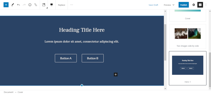 Screenshot of a custom block pattern in the Gutenberg block editor.