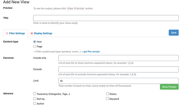 Content View new child page.
