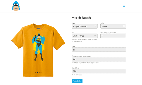 An example of our own WordPress order form