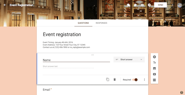 An example of a Google contact form