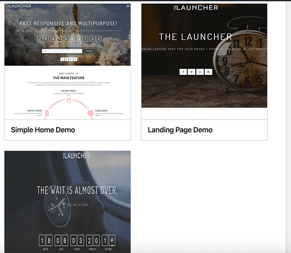 Launcher coming soon theme options.