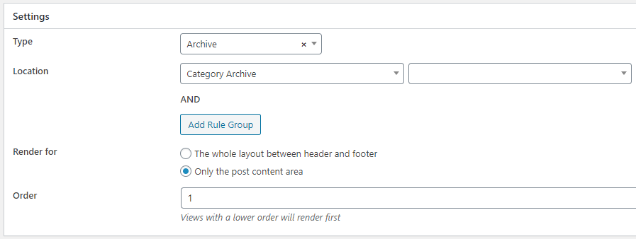 Screenshot of the settings meta box for the MB Views plugin.