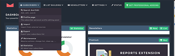 Newsletter dashboard subscribers.