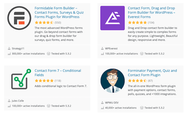 Some examples of WordPress contact forms you can find in the plugin directory