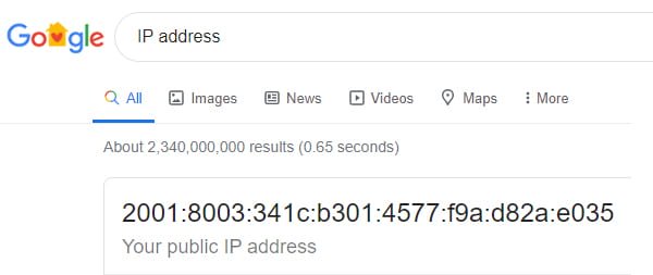 Example of an IPv6 IP address.