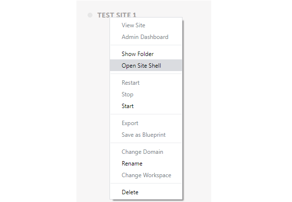 Showing how to access 'open site shell' to connect to initiate the SSH connection.