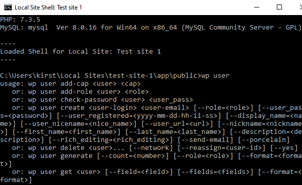 A screenshot of WP-CLI