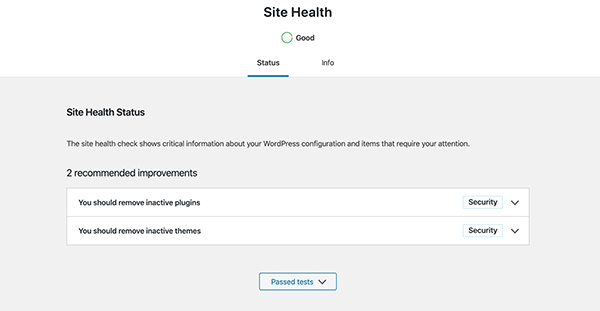 The Site Health area in WordPress.