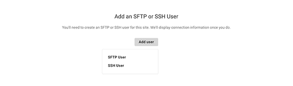 SFTP User and SSH User options.
