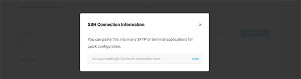 Connection info for SSH.