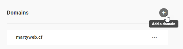DNS Domains screen - Add a domain button.