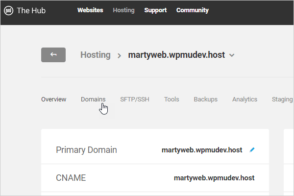 The Hub - Hosting menu.