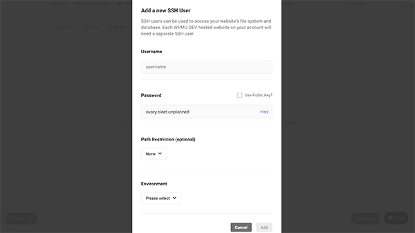 Screen to add a new SSH User.