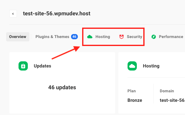 Click either hosting or security to access the WAF.