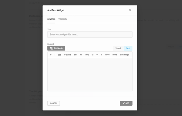 Screenshot of the custom text widget creation screen.