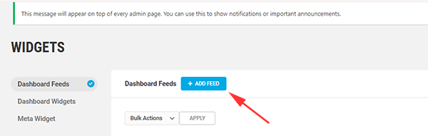 Screenshot of the section of the widget menu where you can add a new feed.