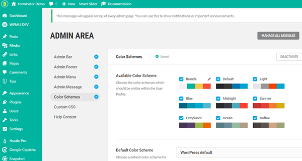 Screenshot of the admin area using the Branda color scheme.
