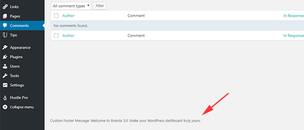 Screenshot of the custom message in action.