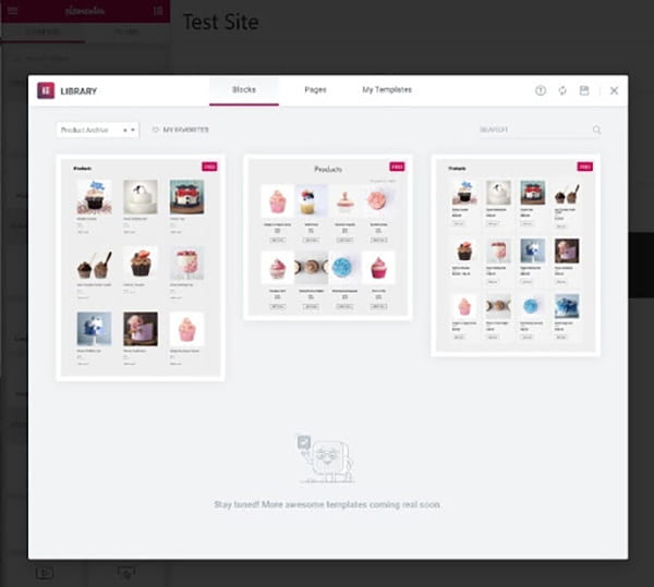 Elementor design interface.