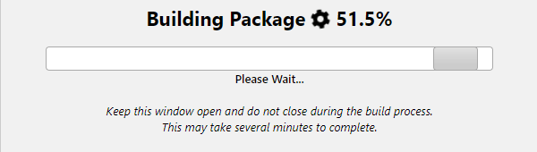 Screenshot of the progress bar showing the package being built, currently at 51.5%