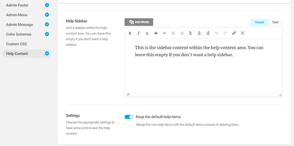 Screenshot showing the help sidebar which you can add to the help content area.