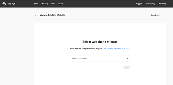 Where you’ll select what website you want to migrate.