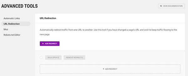 SmartCrawl redirect in Advanced Tools.