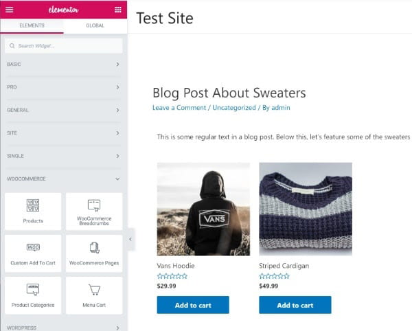 Access and edit your site widgets in elementor.