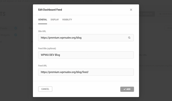 Screenshot showing the new feed screen where you can add details of the feed you wish to connect.
