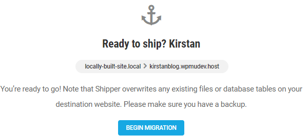 Screenshot of the screen where you need to click 'begin migration' to start the process.