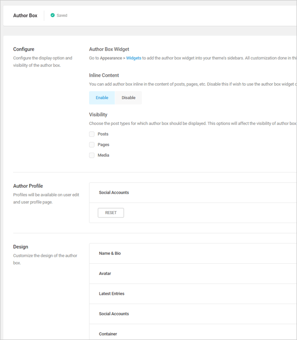 Branda author box settings screen.