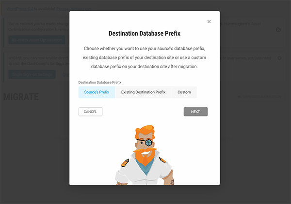Destination Database Prefix area.